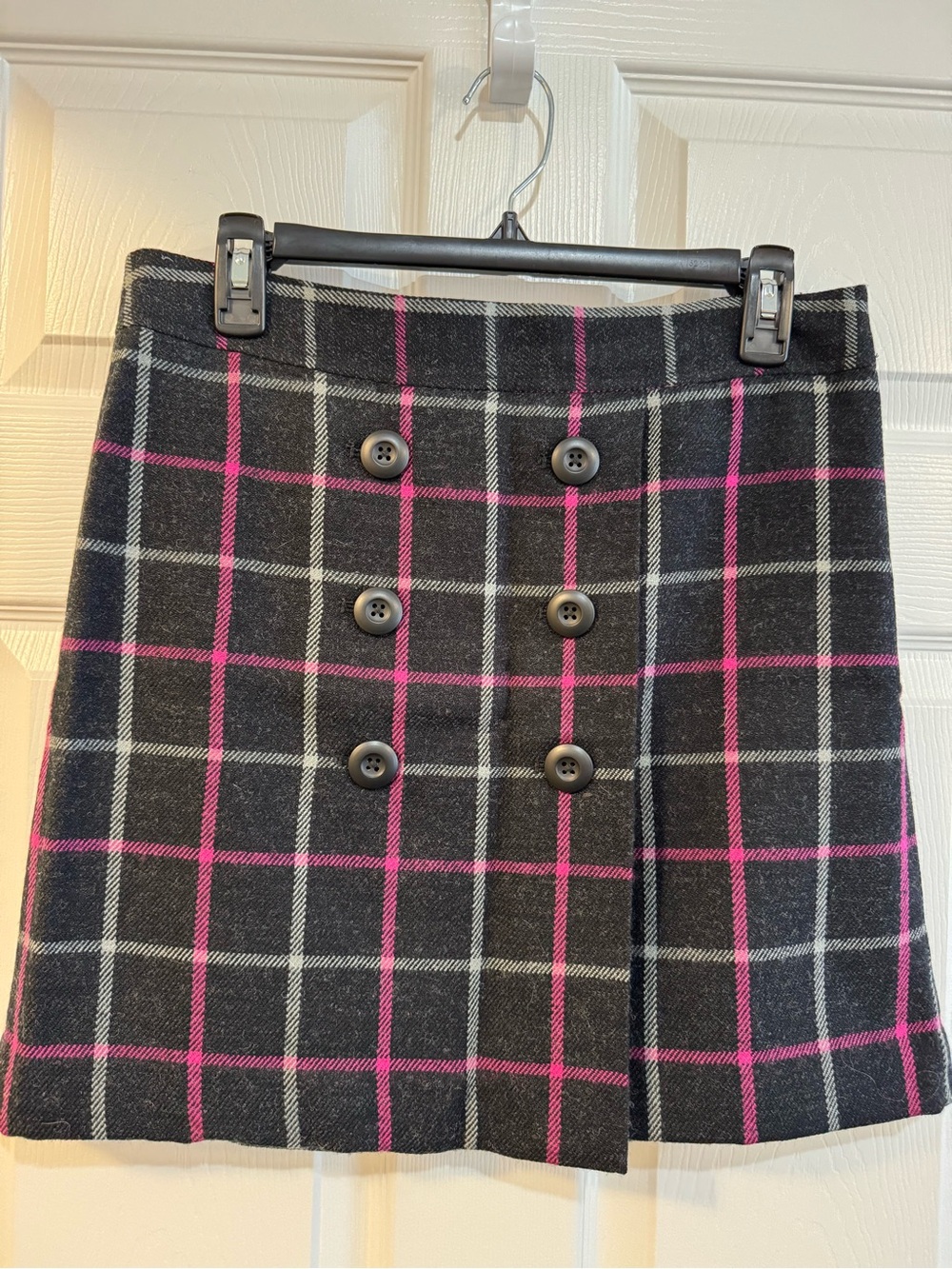 LOFT Black Plaid Mini Skirt with Pink and Gray Windowpane